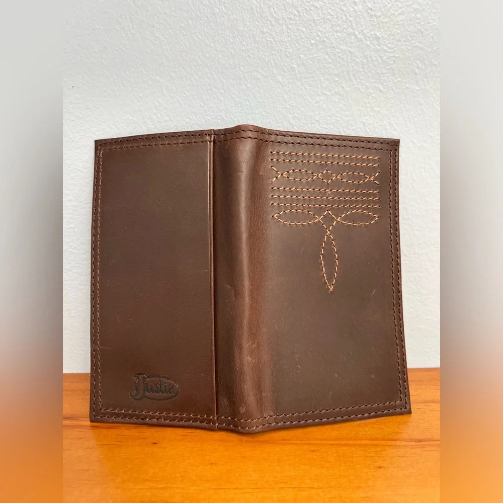 JUSTIN BOOTS NIB NWT Jr Rodeo Leather Brown Mens Wallet 2 SEE DESCRIPTION/DAMAGE